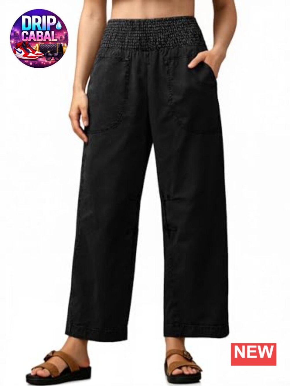 Cicy Bell Womens Smocked Barrel Jeans High Waisted Baggy Pull On Denim Pant
